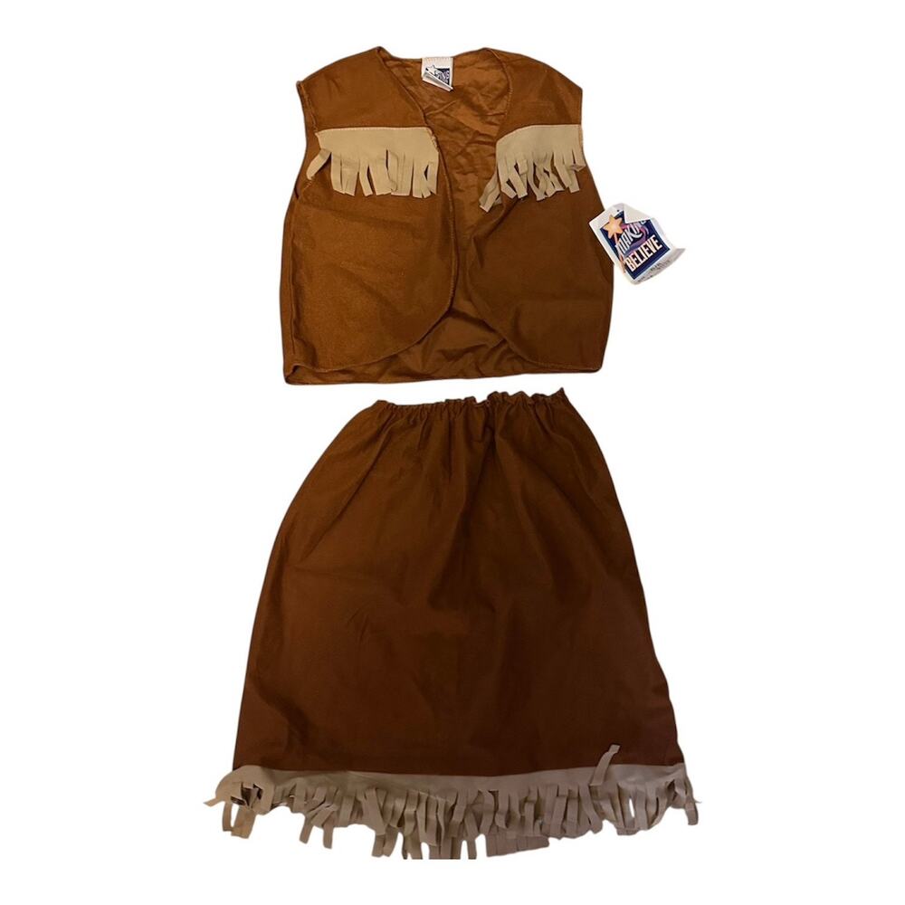 Cowgirl Western Rodeo Halloween Costume Fringe Vest Skirt Set Brown Girls 6/8